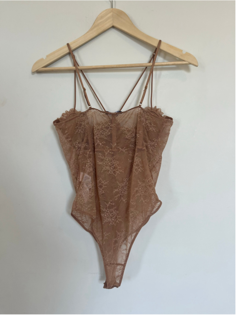 Zara Lace Bodysuit Beige Tan Festival Going Out Sheer Lingerie Frills Ruffles - Picture 7 of 8